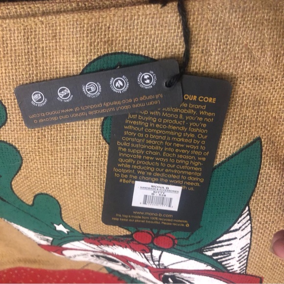 Mona B. Kitty Cat Holiday Christmas Jute Burlap Tote Bag - Picture 5 of 5